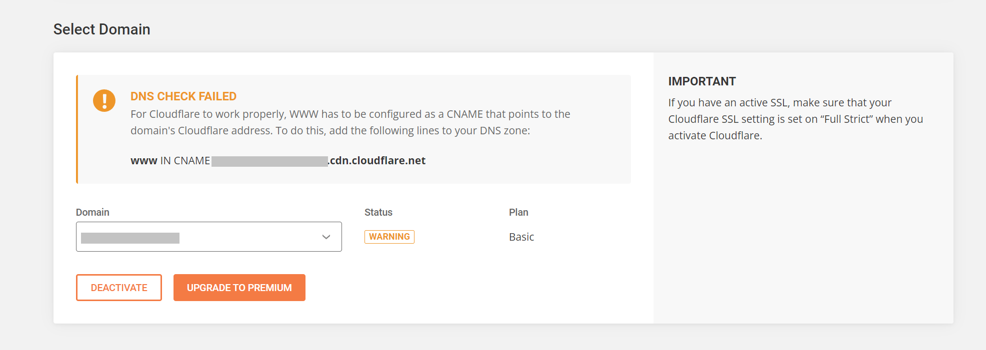 siteground上开启cloudflare出现dns错误提示